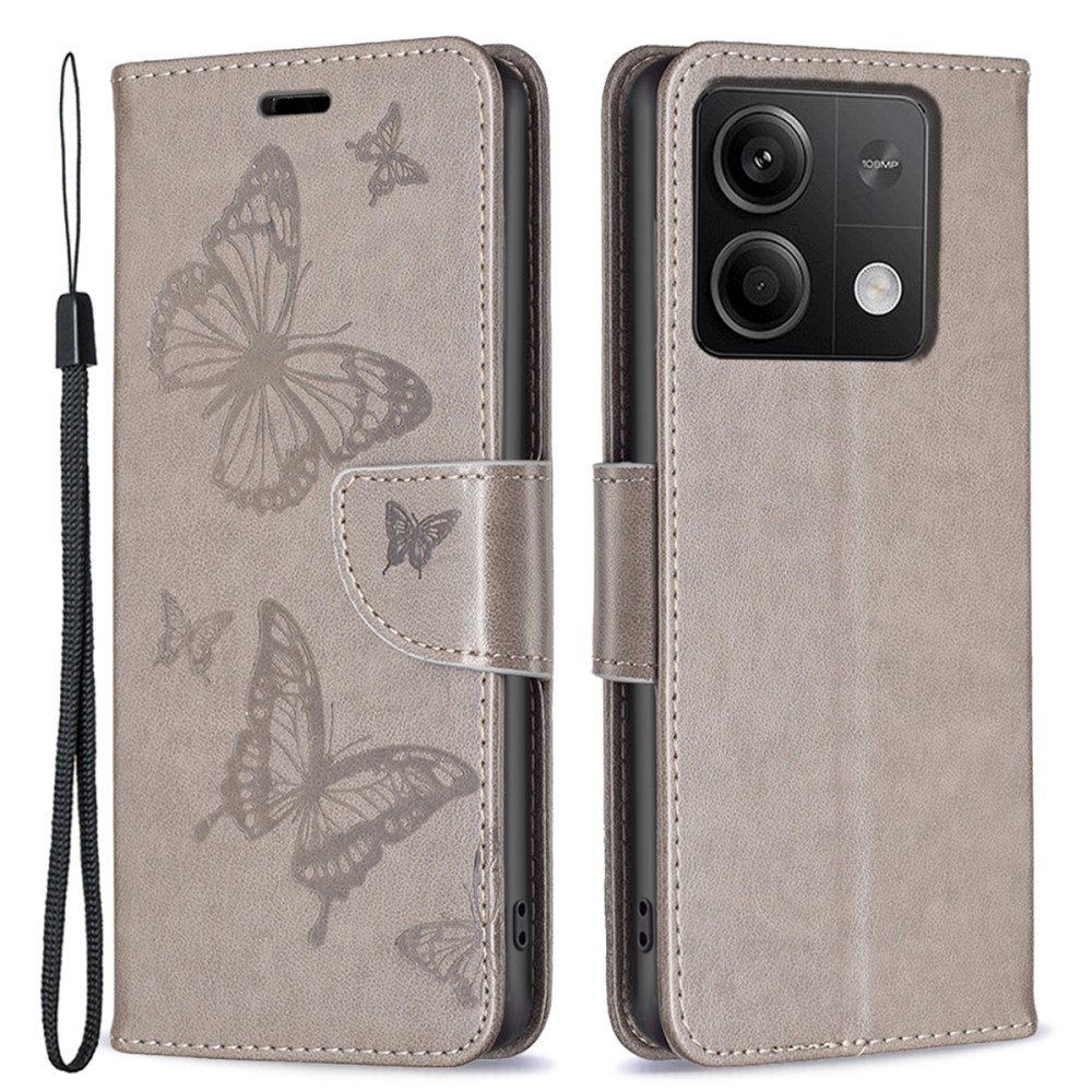 Pillangó könyv tok a Xiaomi Redmi Note 13 5G-hez - szürke