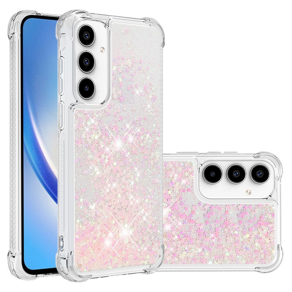 Glitter zselés homokóra tok Samsung Galaxy A55 5G - rózsaszín / csillagok