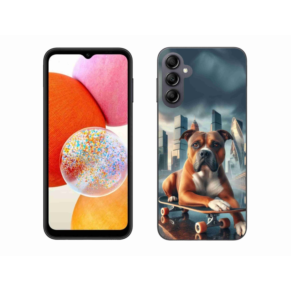 Gél borítás mmCase Samsung Galaxy A14 4G/5G készülékhez - kutya gördeszkán
