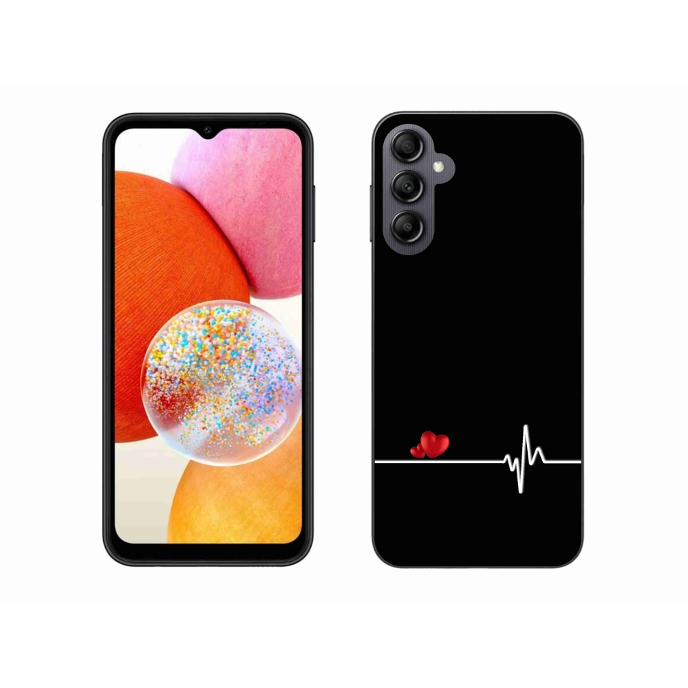 Gél borító mmCase Samsung Galaxy A14 4G/5G - szív és szívverés fekete háttérrel