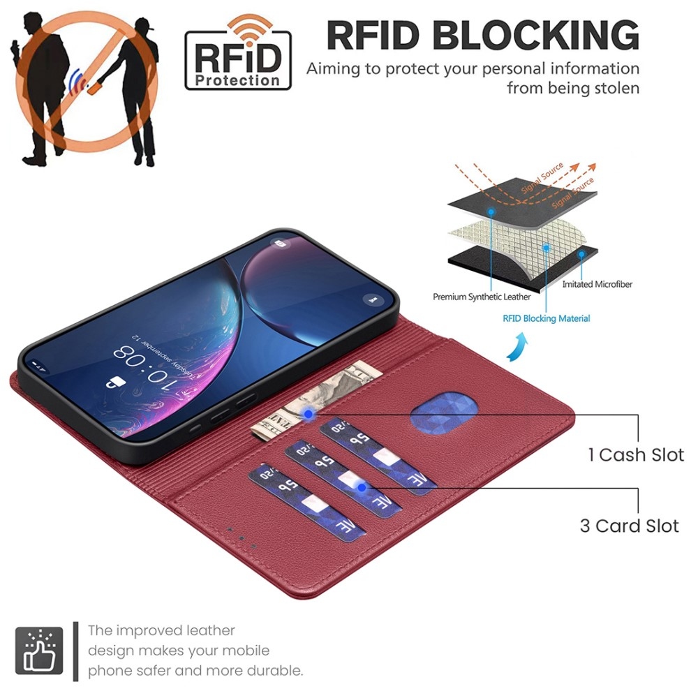 BINFEN könyvtáska Xiaomi Redmi Note 14 Pro 5G/Poco X7 5G/Note 14 Pro+ 5G - piros