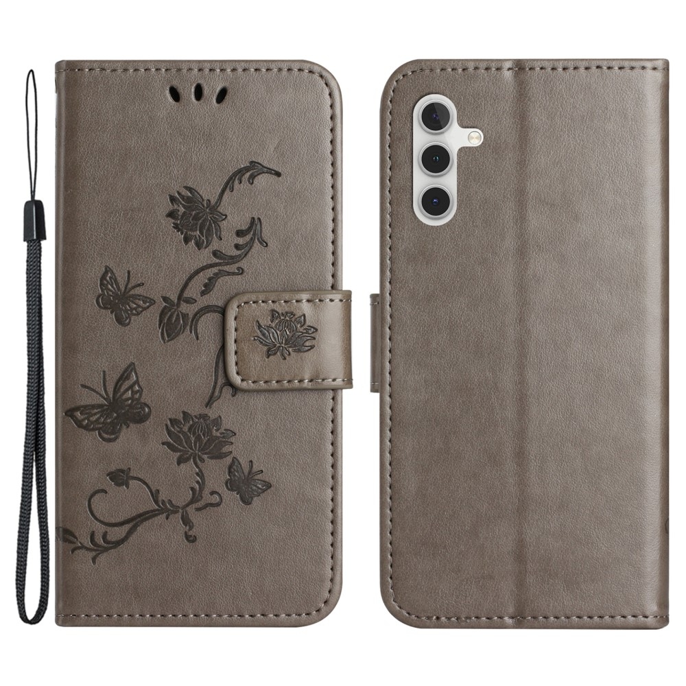 Virágos könyvtáska Samsung Galaxy S24 FE készülékhez - szürke