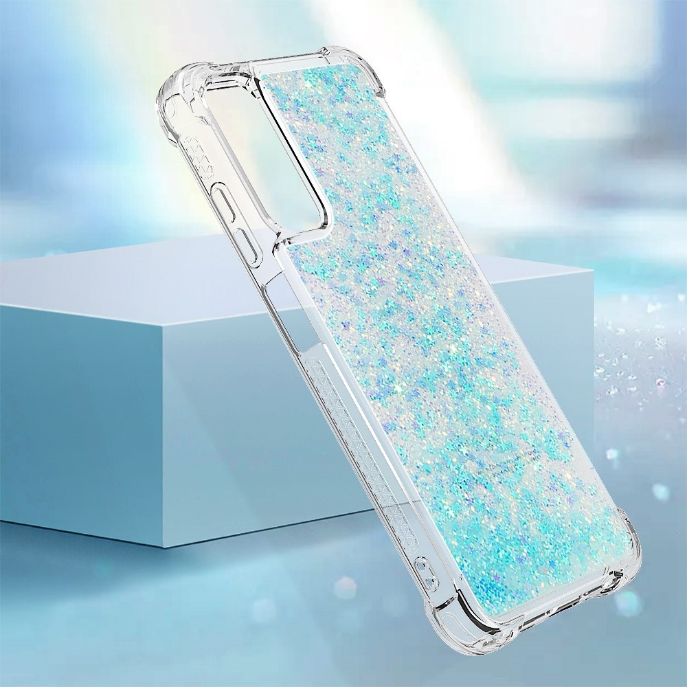 Glitter zselés homokóra tok Samsung Galaxy A05s készülékhez - kék / csillagok