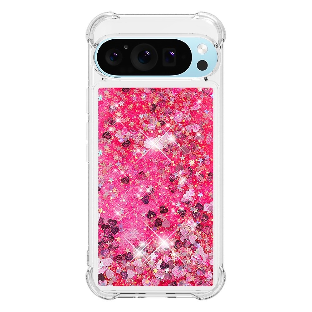 Csillogó homokóra zselés tok Google Pixel 10 Pro XL-hez - rózsaszín/szív