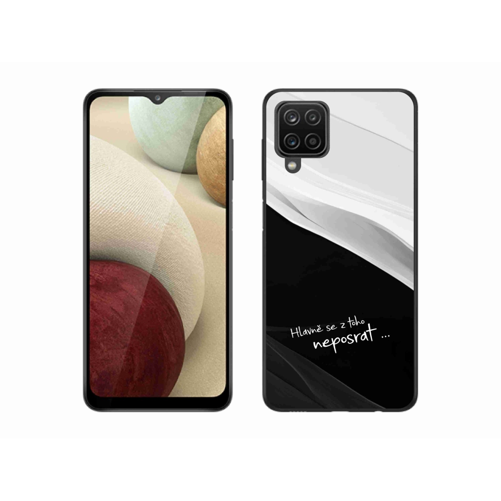 Gél borító mmCase Samsung Galaxy A12 készülékhez - vicces szöveg 13 fekete-fehér háttérrel