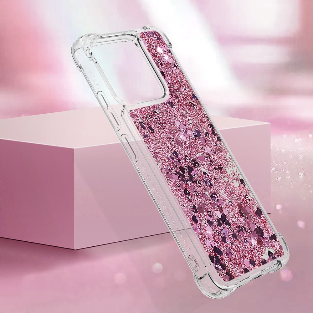 Glitter homokóra zselés tok Xiaomi Redmi 12C - rózsa arany/szív