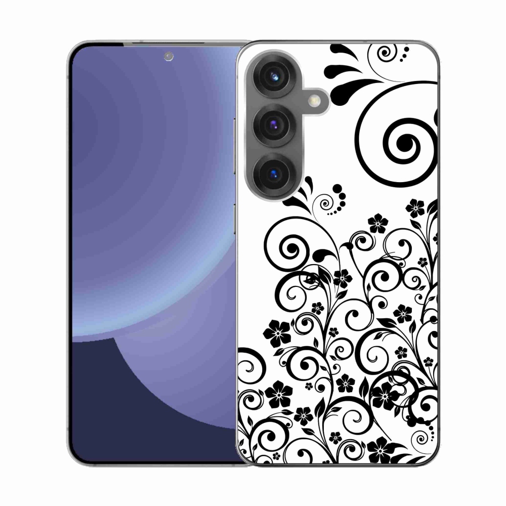 Zselés borítás mmCase Samsung Galaxy S25 készülékhez - fekete-fehér virágminták