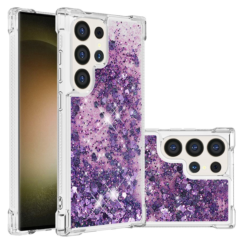 Glitter homokóra zselés tok Samsung Galaxy S24 Ultra készülékhez - sötétlila/szívecske