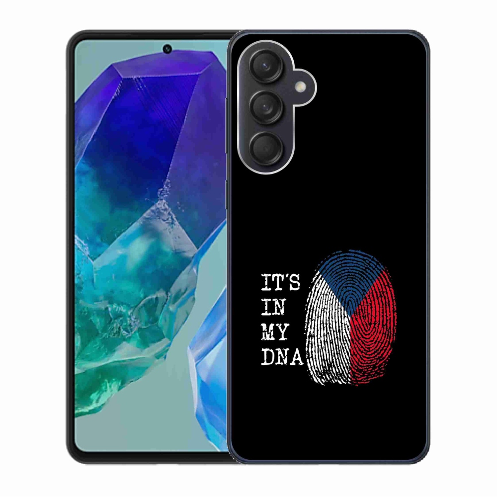 Gél védőhuzat mmCase Samsung Galaxy M55 5G - zászlós ujjlenyomat fekete háttérrel