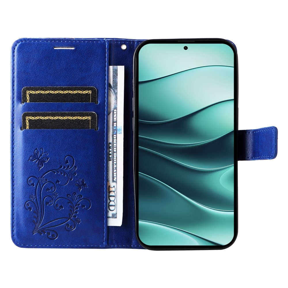 Nagy pillangó könyv tok a Xiaomi Redmi Note 14 5G-hez - kék