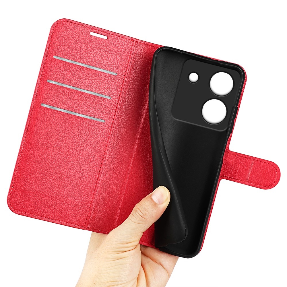 Litchi könyv tok a Xiaomi Poco M7 Pro 5G-hez - piros