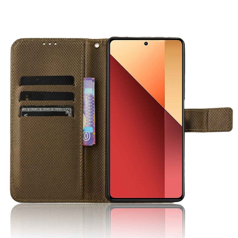 Gyémánt könyv tok Xiaomi Redmi Note 14S/Note 13 Pro 4G/Poco M6 Pro - barna színben
