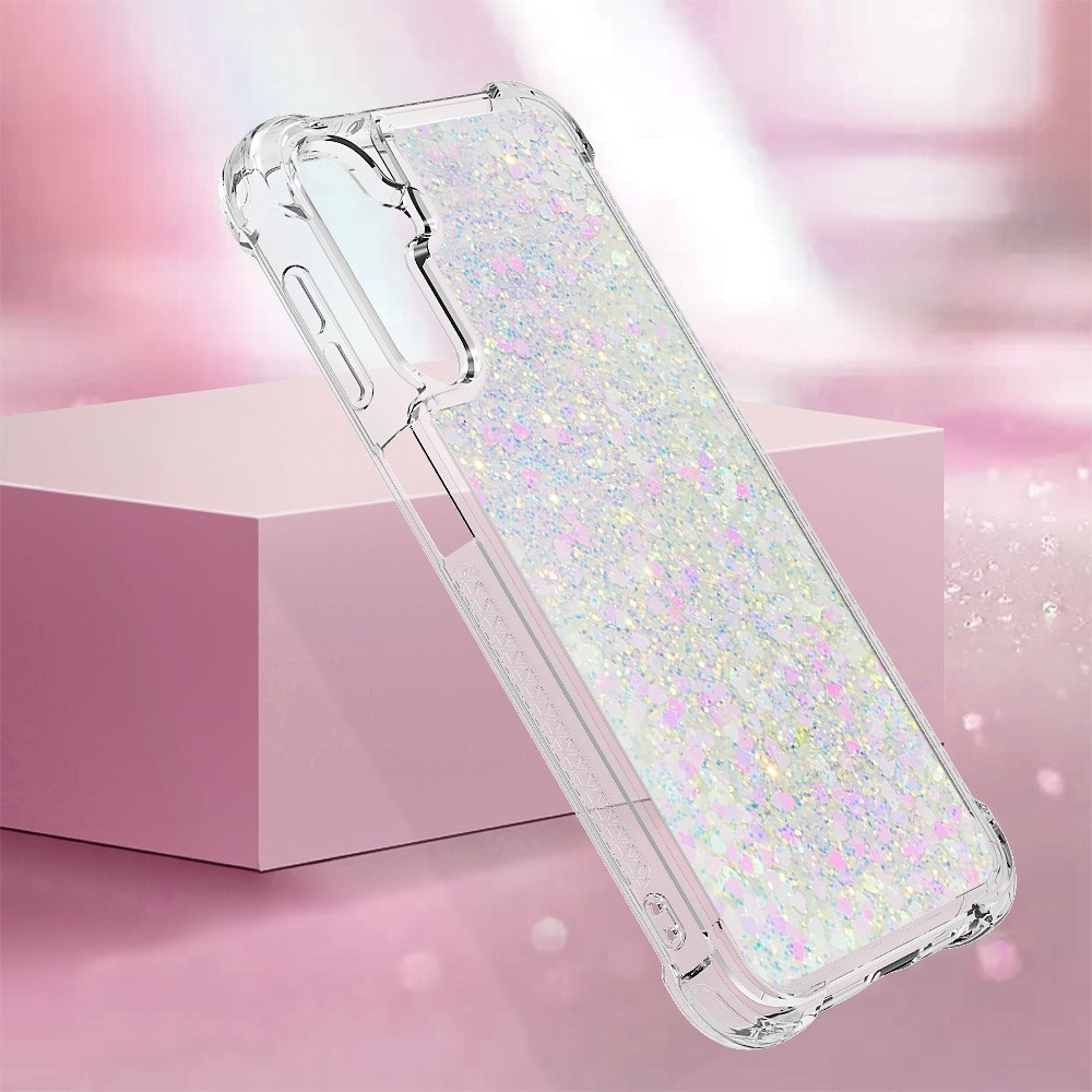 Glitter homokóra zselés tok Samsung Galaxy A24 készülékhez - rózsaszín és ezüst/szív