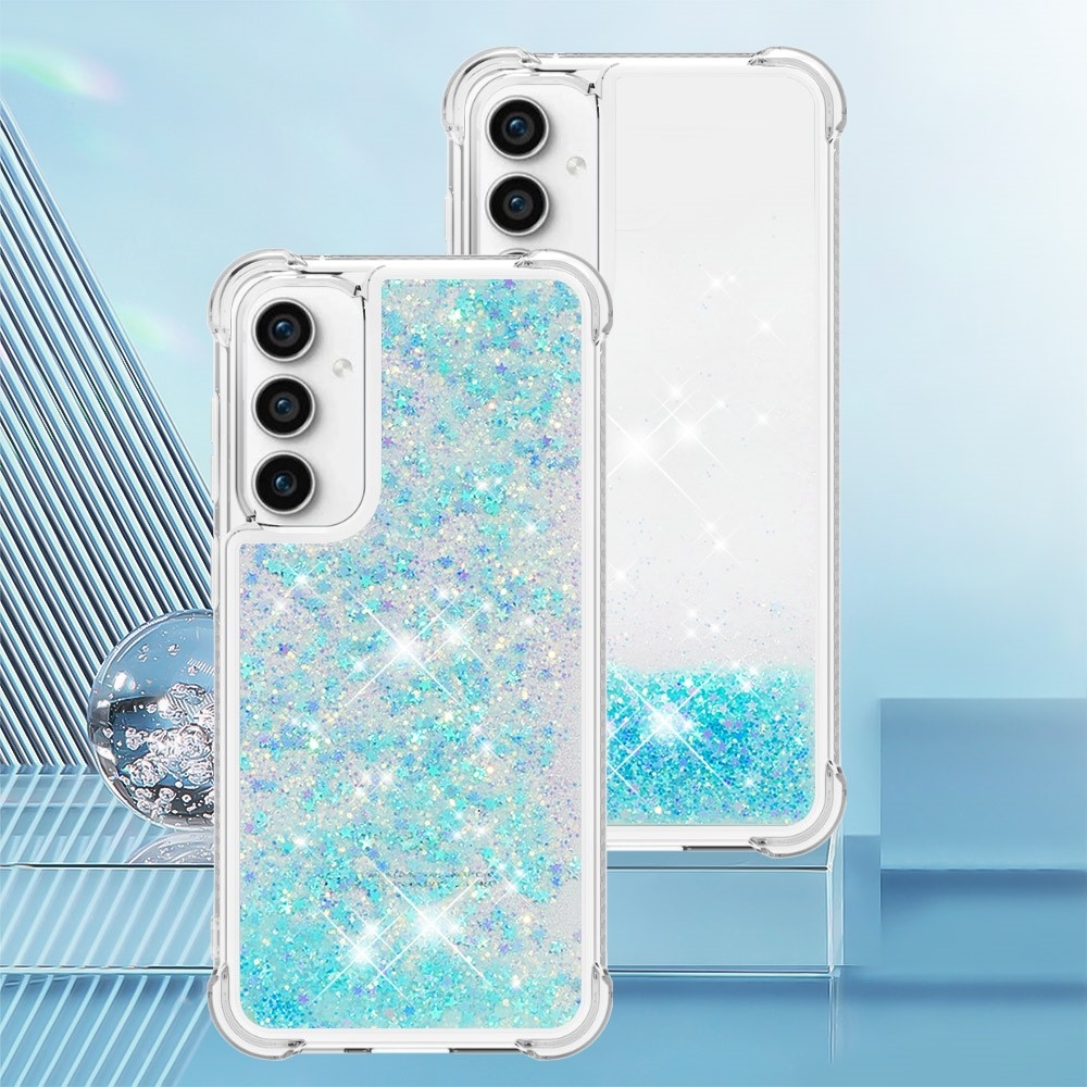 Glitter zselés homokóra hüvely Samsung Galaxy S23 FE készülékhez - kék / csillagok