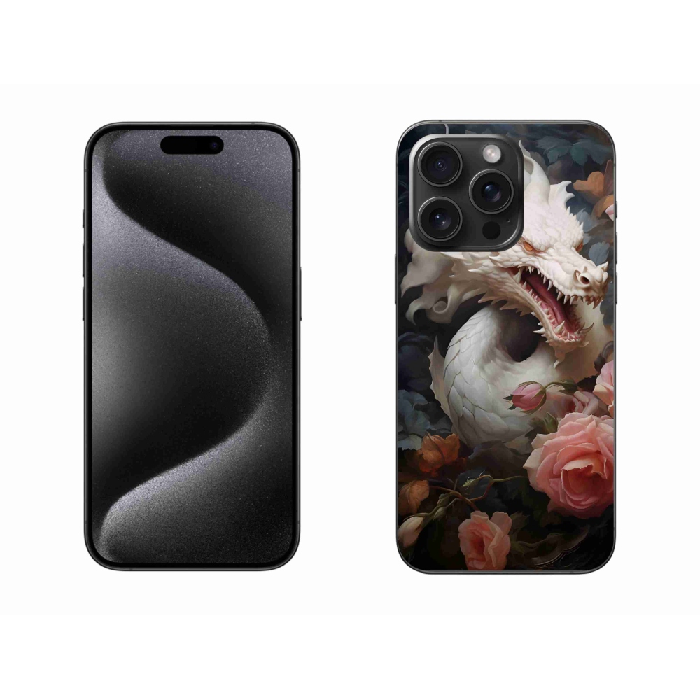 Zselés borítás mmCase iPhone 15 Pro Max készülékhez - fehér sárkány