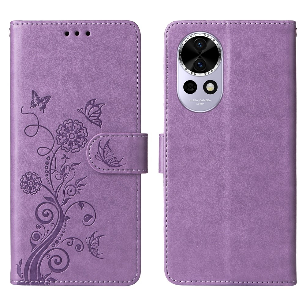 Virágos könyv tok Huawei Nova 13 5G - világos lila