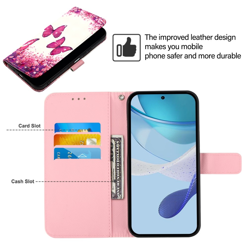 Patte könyv tok Samsung Galaxy M55 5G - rózsaszín pillangókhoz