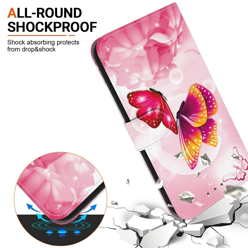 Sokoldalú könyvtáska Samsung Galaxy A06 4G - rózsaszín pillangókhoz