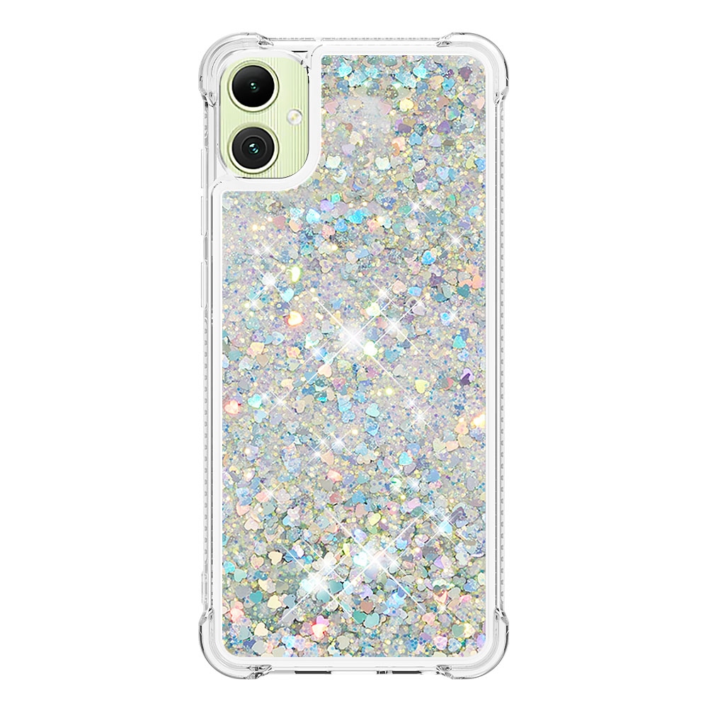 Csillogó homokóra zselés tok Samsung Galaxy A07 4G - ezüst/szív
