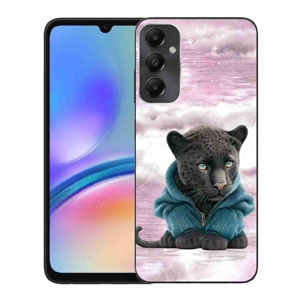 Zselés borítás mmCase Samsung Galaxy A05s készülékhez - fekete párduc pulóverben