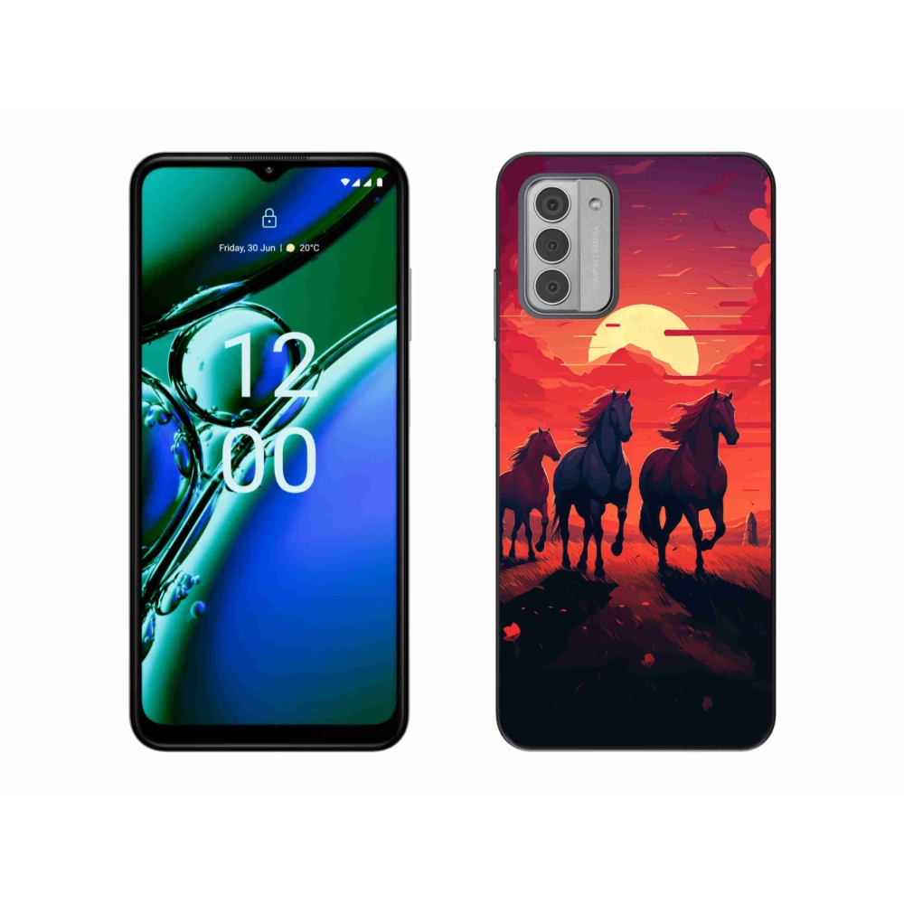 Zselés borítás mmCase a Nokia G42-hez - lovak és naplemente