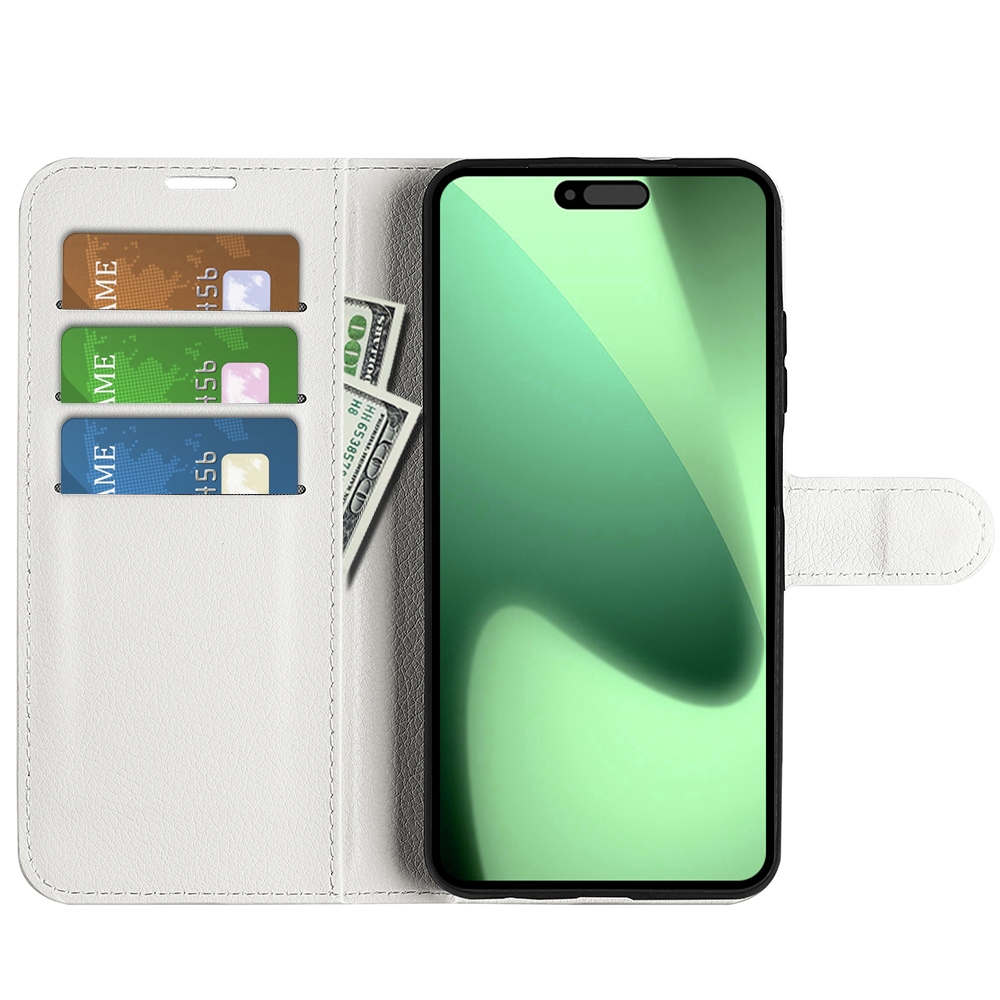 Litchi könyv tok iPhone 17 Pro Max készülékhez - fehér