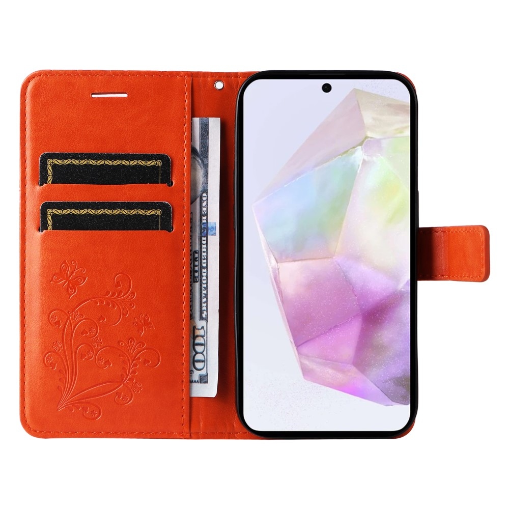 Nagy pillangó könyv tok Samsung Galaxy A36 5G - narancssárga