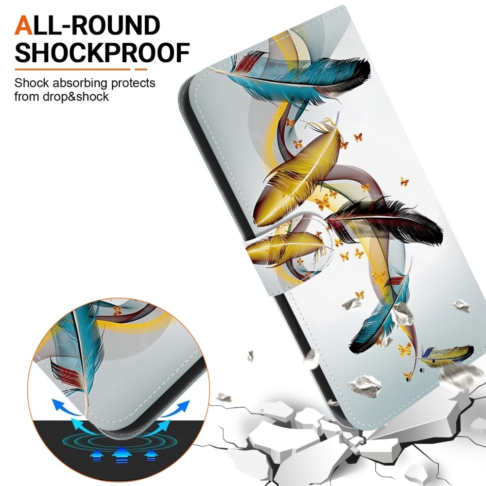 Sokoldalú könyvtáska Samsung Galaxy A36 5G/A56 5G - arany és kék tollakkal
