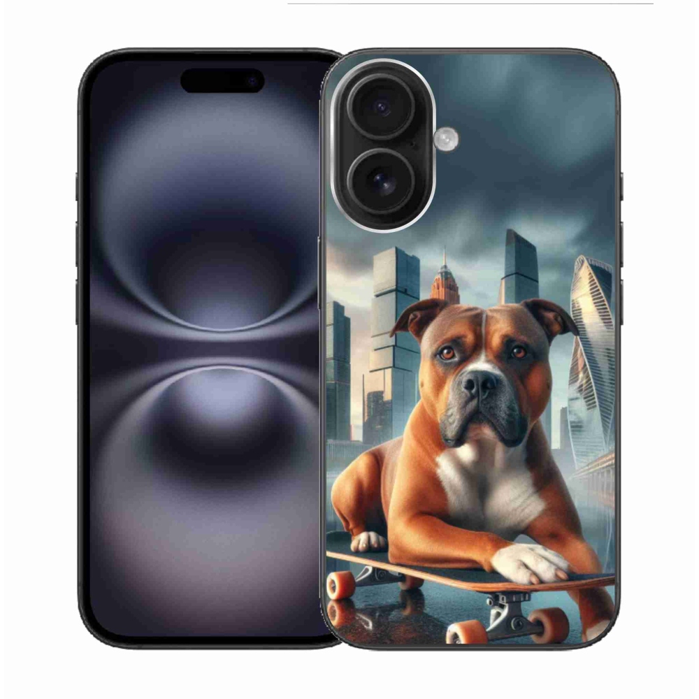 Gél borítás mmCase iPhone 16 készülékhez - kutya gördeszkán