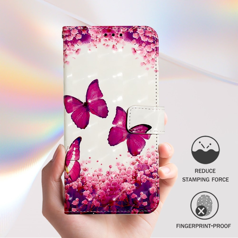 Patte könyv tok Samsung Galaxy M55 5G - rózsaszín pillangókhoz