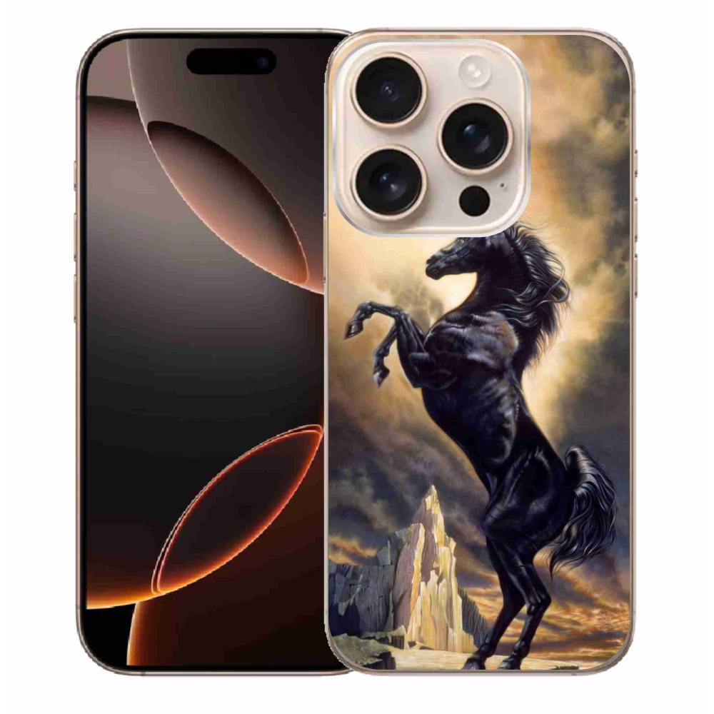 Zselés borítás mmCase iPhone 16 Pro Max készülékhez - fekete rajzfilm ló