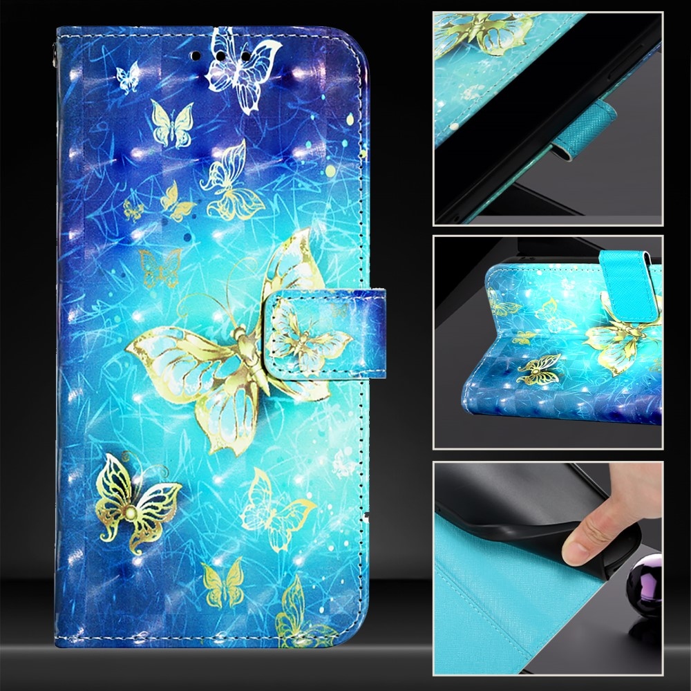 Patte könyv tok Samsung Galaxy M55 5G - kék és arany pillangókhoz