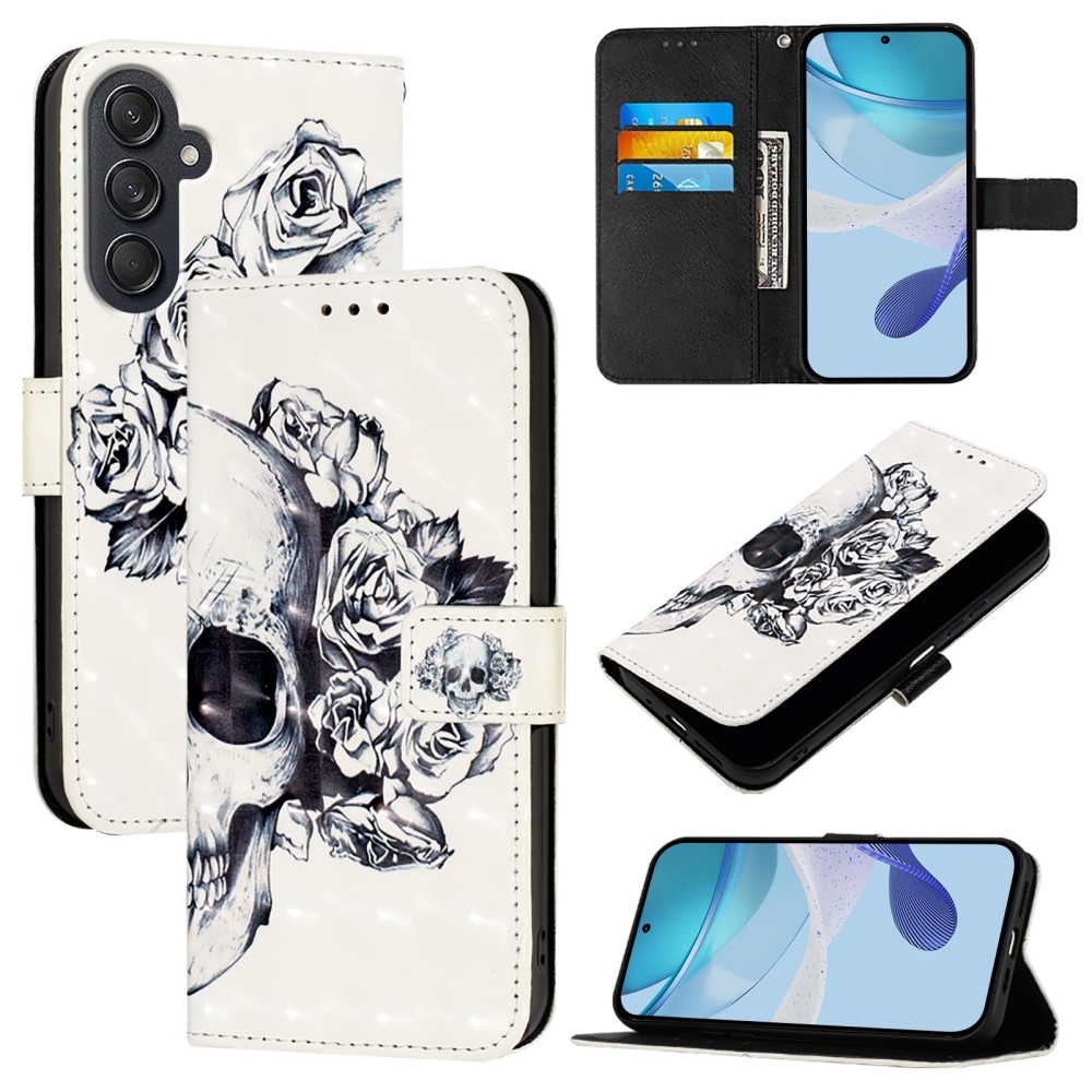 Patte könyv tok Samsung Galaxy M55 5G - koponya és rózsa