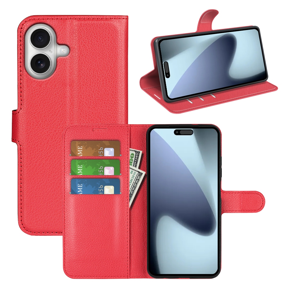 Litchi könyvtáska iPhone 17 készülékhez - piros