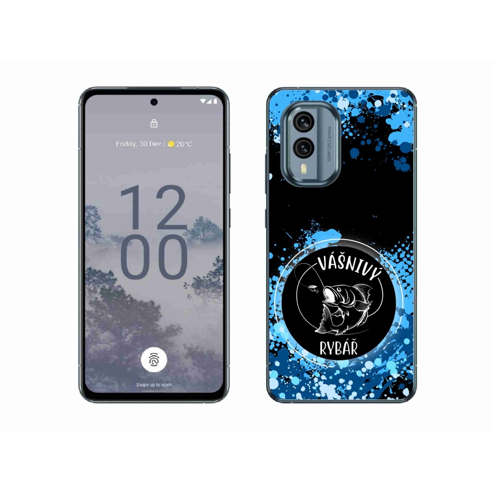 Zselés borítás mmCase a Nokia X30 5G készülékhez - szenvedélyes halász fekete háttérrel