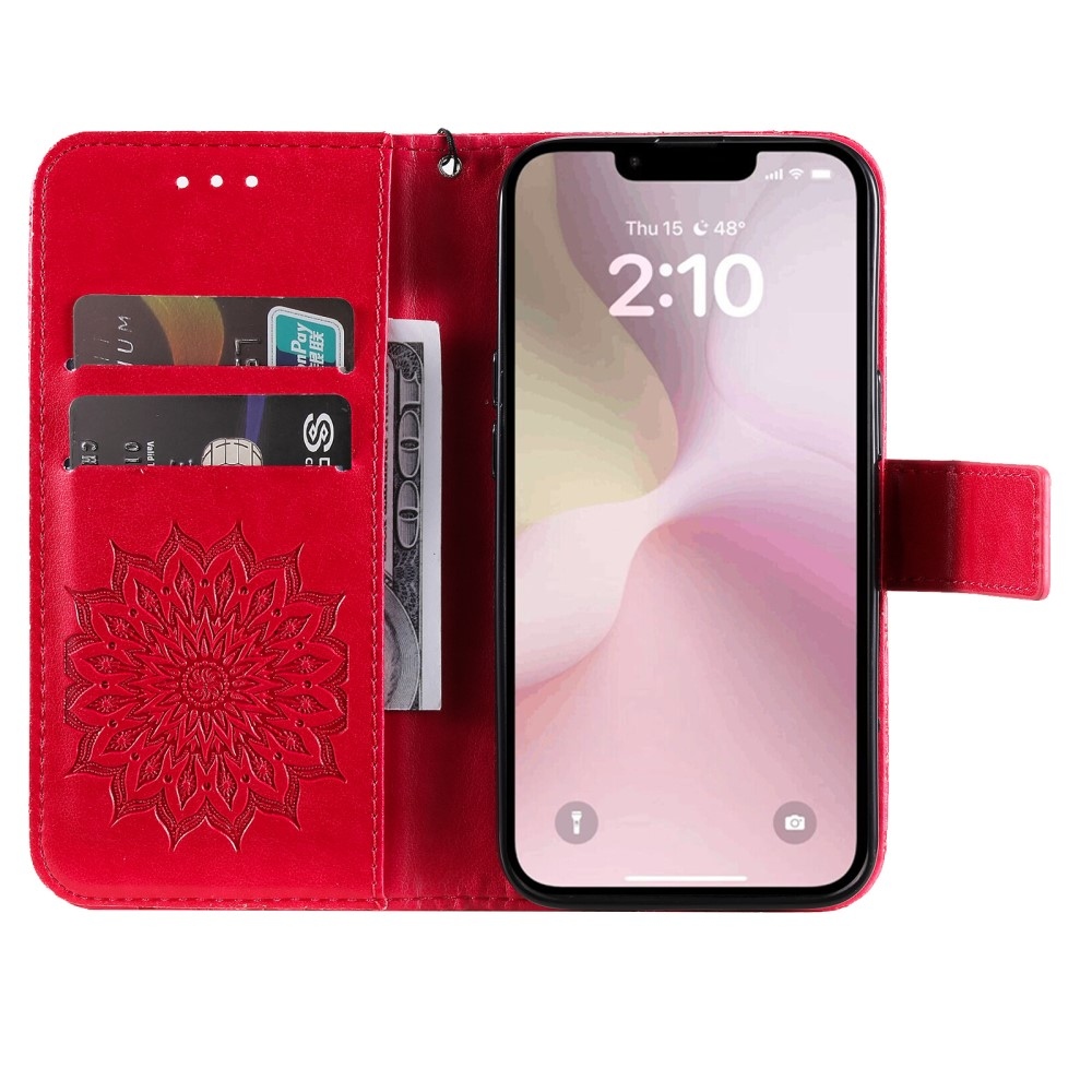 Napraforgó könyvtáska iPhone 16e készülékhez - piros