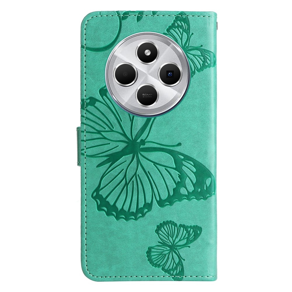 Nagy pillangó könyv tok a Xiaomi Redmi 14C/Poco C75-hez - teal színű