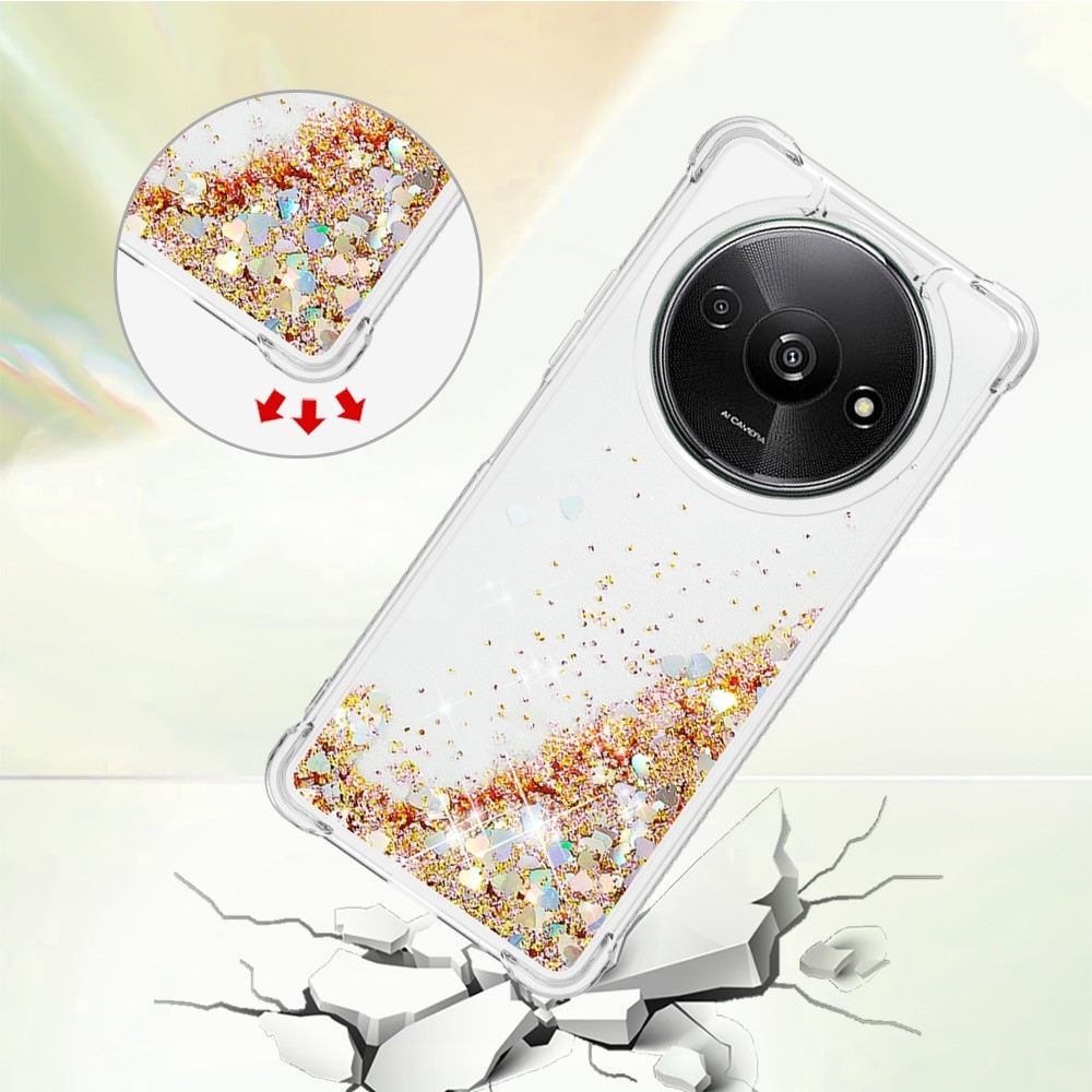 Glitter zselés homokóra tok Xiaomi Redmi A3-hoz - arany/szív