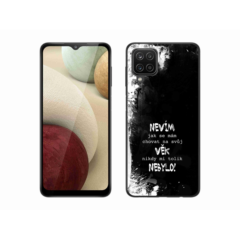 Gél borítás mmCase Samsung Galaxy A12 készülékhez - vicces szöveg 14 fekete háttér