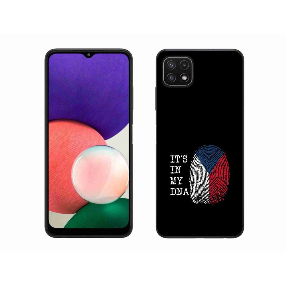 Gél védőhuzat mmCase Samsung Galaxy A22 5G - zászlós ujjlenyomat fekete háttérrel