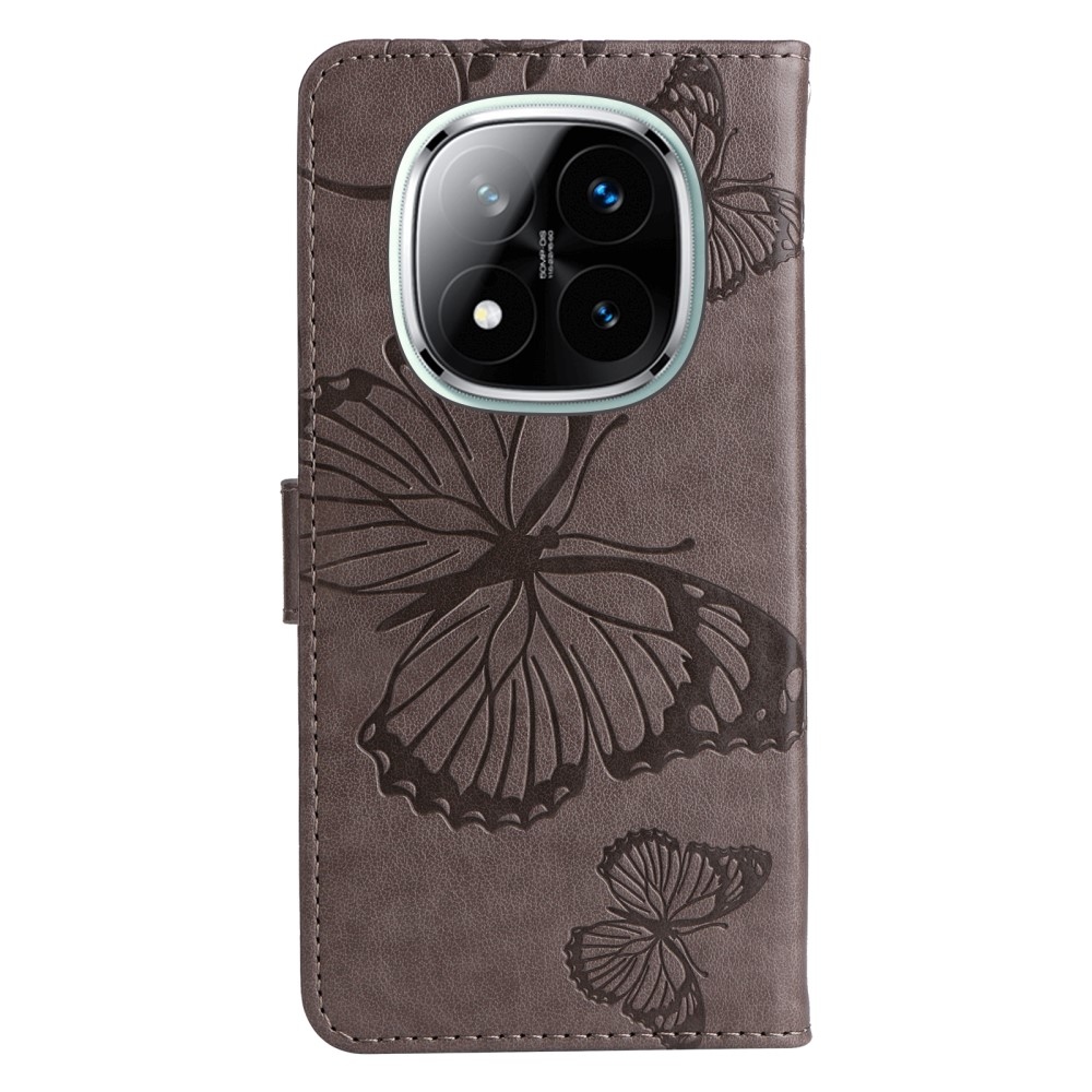 Nagy pillangó könyv tok a Xiaomi Redmi Note 14 Pro 5G/Poco X7 5G/Note 14 Pro+ 5G számára - szürke