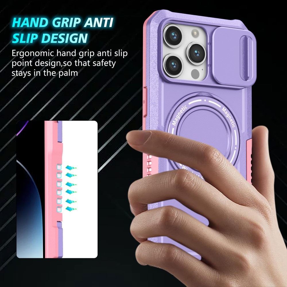 Katonai tartós védőburkolat MagSafe-vel iPhone 14 Pro Max készülékhez - rózsaszín/lila