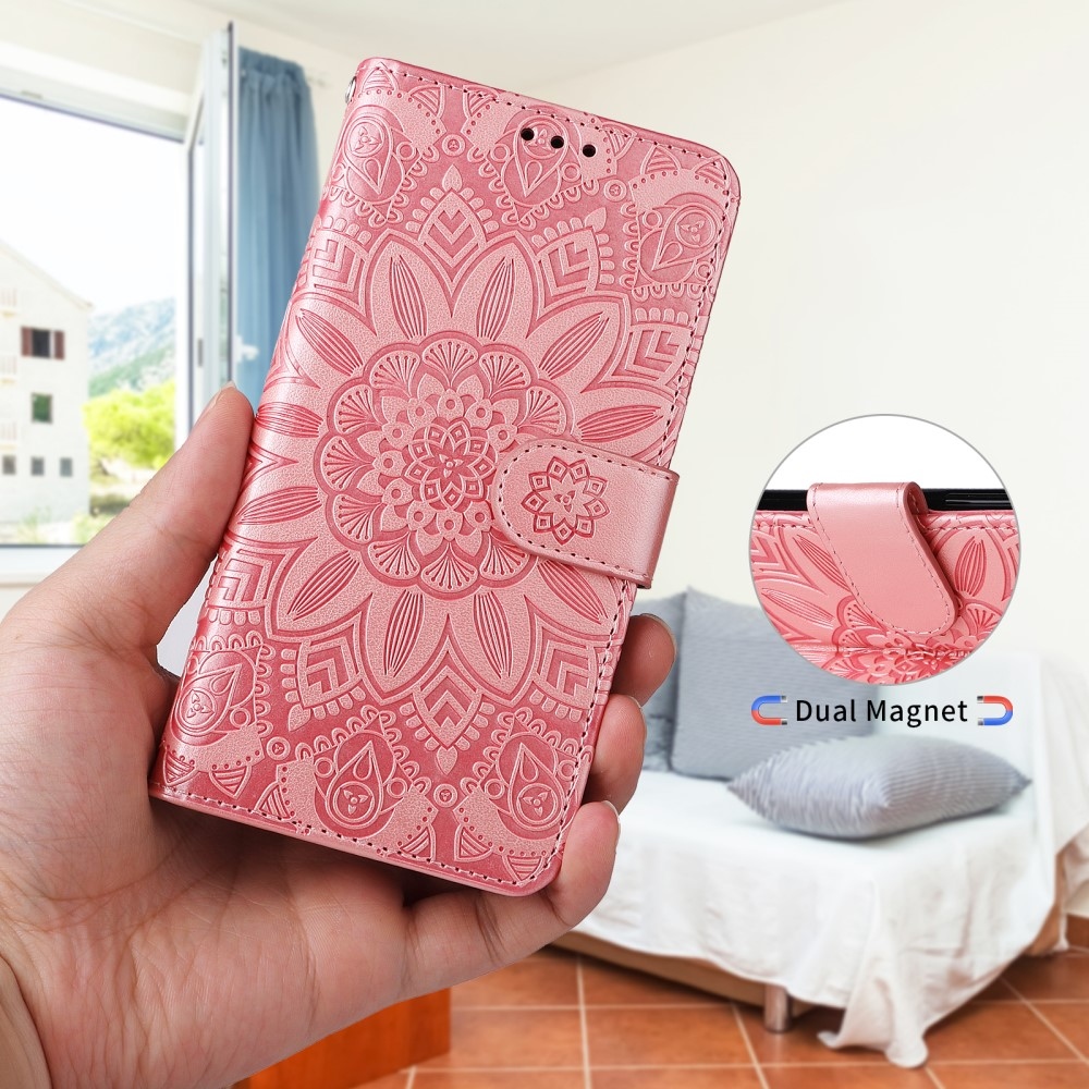 Napraforgó könyvtáska a Realme 14 5G készülékhez - rózsaszín