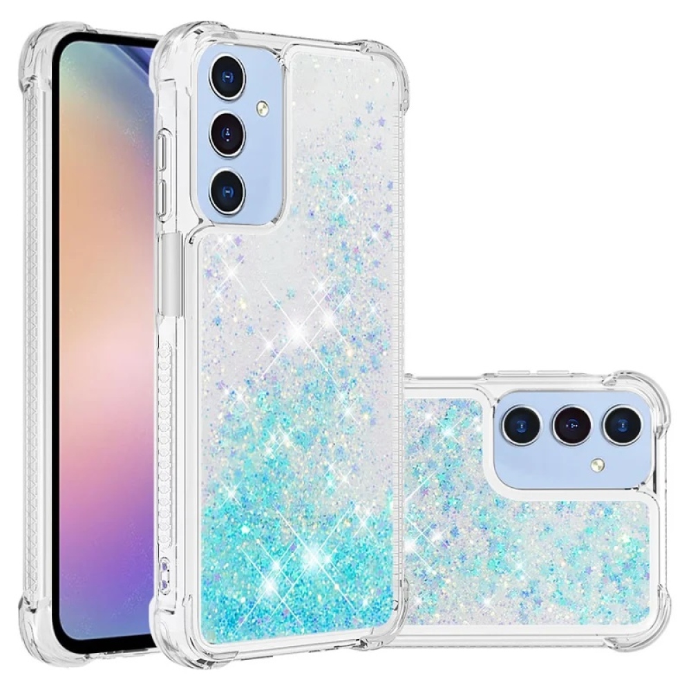 Glitter zselés homokóra tok Samsung Galaxy A16 4G/5G - kék/csillagok