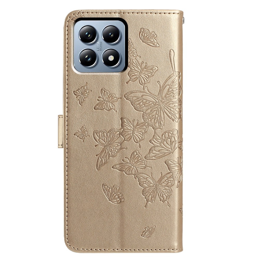 Virágos pillangó könyv tok Xiaomi 15T-hez - arany színben