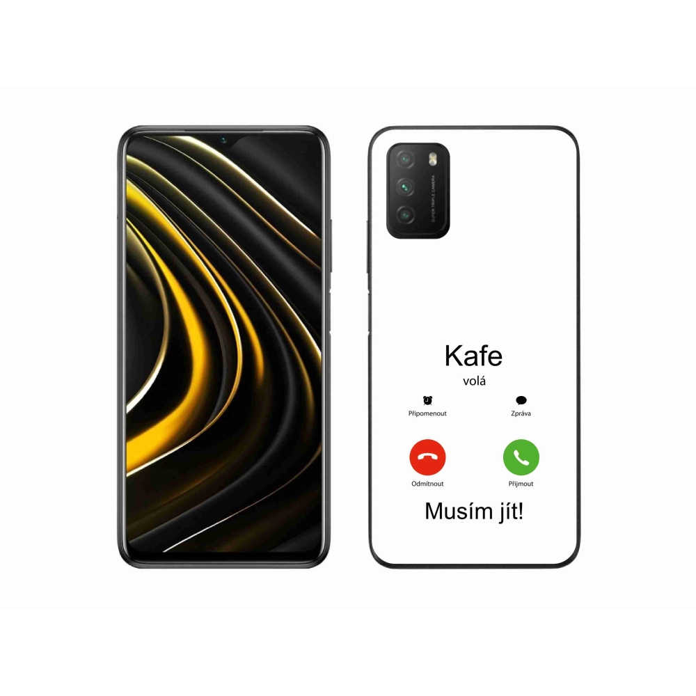 Gél borító mmCase a Xiaomi Poco M3-hoz - kávé hívások fehér háttérrel