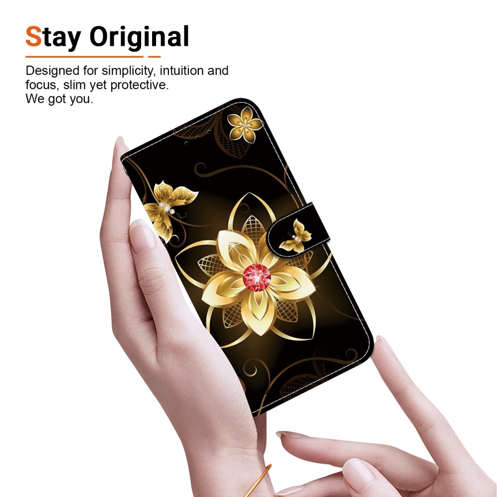 Sokoldalú könyvtáska Samsung Galaxy A36 5G/A56 5G - arany virág