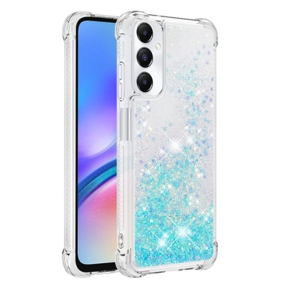 Glitter zselés homokóra tok Samsung Galaxy A05s készülékhez - kék / csillagok