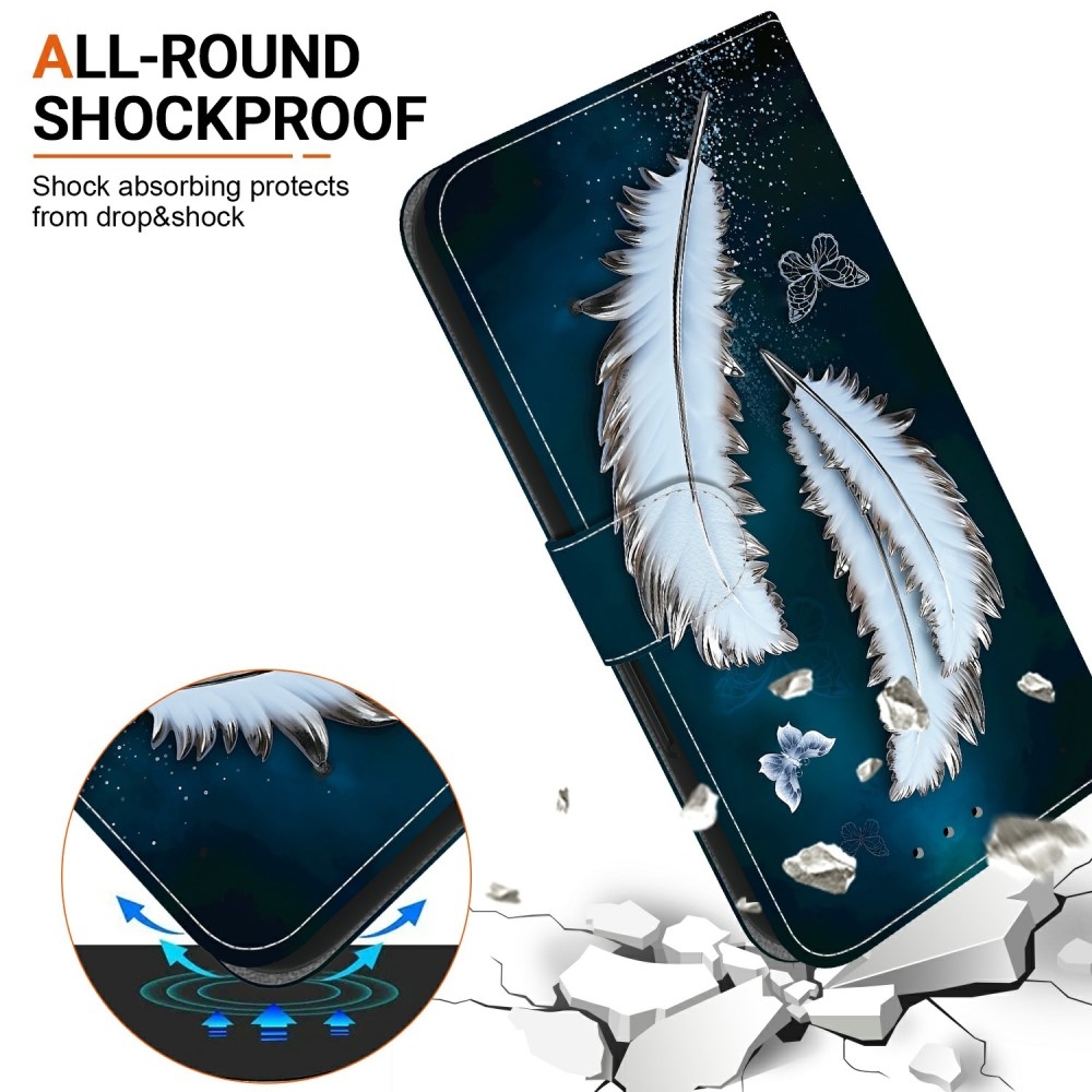 Sokoldalú könyvtáska Samsung Galaxy A06 4G készülékhez - fehér tollakkal