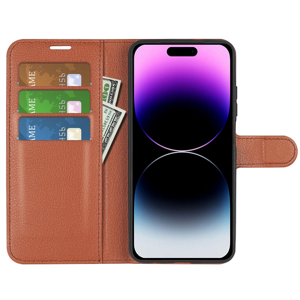 Litchi könyvtáska iPhone 15 Pro készülékhez - barna